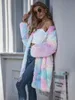 Frauen Winter Regenbogen Tie Dye Teddy Mäntel und Jacken Streetwear Polar Fleece Plüsch Übergroßen