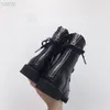 Hot Sale-High Quality Lace-up Ankel Boots Kvinnor Svart Läder / Gummi Armé Stövlar Kalv Lyx Fashion Skor Back Zipper Booties