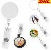 Sublimation DIY ID Holder Name Tag Card Key Badge Reels Round Solid Plastic Clip-On Retractable Pull Reel CG001