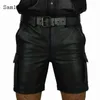 Samlona Mannen PU Lederen Shorts Sexy Nieuwe Zomer 2022 Mannelijke Punk Stijl Rits Dans Shorts Black Faux Lederen Skinny Korte Broek W220214