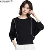 Printemps col rond rayé pull en tricot mode et élégant pull blanc 2019 marque design noir printemps tricot pull femme T200319