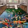 PVC Kendinden Yapışkanlı Su Geçirmez 3D Kat Duvar Resimleri Goldfish Gölet Po Duvar Kağıdı Sticker Banyo Mutfak Ev Dekor Papel de Parede 201009