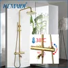 KEMAIDI Gold Bathroom System 38 Thermostatic Bath Set Square Rainfall Top Shower Faucet LJ201211