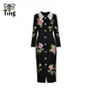Party Dresses Tingfly design moda passarela novo flor bordado vestidos retos para festa noturna decoração botão rosa preto midi longo elbise