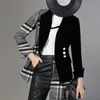 TWOTWINSTYLE Velluto Patchwork di lana Plaid Blazer Cappotto Donna Manica lunga Asimmetrico Abiti da donna Primavera Abiti moda 201023