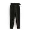 Aachoae Office Lady Black Suit Pants with Belt Women High Waist Solid Long Trousers Fashion Pockets Pants Trousers Pantalones LJ200820