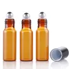 Wholesale 100Pieces/Lot 5 ML Roll On Portable Amber Glass Refillable Perfume Bottle Empty Essential Oil Case With Aluminum Cap