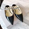J C Flated Ponto Strass Apontado Sapatos Únicos, Cinto De Patente Envolvido Cinto One-Sided, Sandálias Traseiras Vazias, Sapatos De Casamento Trendy