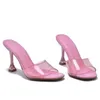 summer large transparent herringbone crystal heel slippers women's high heels