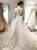 Abiti da sposa in pizzo maniche lunghe personalizzate 2021 con appliques Sweep Treno Tulle A Linea Abiti da sposa da sposa Vestidoe de Noiva