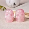 2 pollici quarzo rosa naturale intagliato a mano artigianato del cranio figurine di cristallo guarigione decorazioni per la casa ornamento arte lucida col jllCVC
