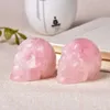 2 Inch Natural Rose Quartz Handmade Carved Skull Crafts Figurine Crystal Healing Home Decor Ornament Polished Art Col jllCVC