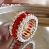 Pansysen 100% 925 Sterling Silver Simulated Moissanite Ruby Emerald Gemstone Ring Women Anniversary Party Fine Jewely Whole324k