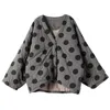 Johnature Women Polka Dot Parkas V-Neck Bat Sleeve Warm Coats Autumn Button Loose Female Clothes Casual Parkas Coats 201127