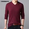 Coodrony Brand Sweater Men Spring Autumn V-Neck Pull Homme soft knitwear cotton wool pullover men pure color mens sensters c1043 201224