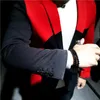 Moda Czerwony Czarny Patchwork Blazer Mężczyźni Jesień Party Club Bankiet Hombre Kurtka Stylowy Pojedynczy przycisk1