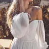 2022 Новый очаровательный плюс размер простой богемный шифон BOHO свадебное платье свадебные платья с плечами передние сплит слоеные рукава возлюбленные формальные платья брак