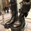 Venda quente- fhigh qualidade womens real sapatos de couro grils sapato monolith mini saco joelho alto boot arranque botas de salto chunky