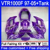 Fairing For HONDA SuperHawk VTR1000 F 1997 1998 1999 2000 2001 56HM.196 Purple&flames VTR 1000 F 1000F VTR1000F 97 98 99 00 01 05 Body+Tank