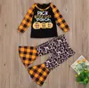 Baby meisje kleding sets plaid peuter kerstboom brief gedrukt tops uitlopende broek 2 stks set lange mouw pompoen kinderen outfits