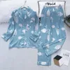 2 pcs pijamas set para mulheres casual sleepwear seda confortável top calças roupas terno suave casa lounge desgaste pijama pjs 210203