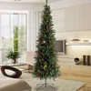 미국 주식 인공 슬림 크리스마스 트리와 연필 느낌 리얼 스키니 전나무 트리를 미리 조명 콘, 딸기 7.5ft 접이식 금속 스탠드 W49819947