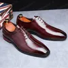 Echt leer Zakelijke Herenkleding Schoenen Mode Elegante Formele Trouwschoenen Mannelijke Lace-Up Kantoor Vierkante Neus Oxford Schoenen