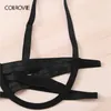 Colrovie Black Ladder 컷 아웃 언더 와이어 란제리 여성 협박 2019 Solid Sexy Sets Bra and Thongs Ladies 속옷 세트 LJ201211