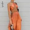 Wefads Vrouwen Tweedelige Set Zomer Sexy Club Party Tweedelige Ketting Effen Kleur Pak Mode Stijl 220221