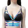 Sexy Kostüme Mode PVC holographische Kragen Halsband Gürtel Harness Tank Top Frauen aushöhlen Laser Crop Top Rave Festival Tops Clubwear