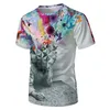 T-shirts för män 3D-utskrift sommartröja Casual Kortärmad Mode Splash Ink Advanced Färgglad T-shirt