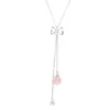ModaOne Bowknot розовых клубники Кристалл кисточка 925 Серебряного ожерелье для женщин девушка сладких Корейских ключиц цепи ювелирных изделия