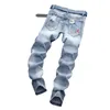 Denim Jeans Hip-Hop Streetwear Distressed White Medium Beard Effekt Casual High Fashion Byxor Jean Men Retro Kläder