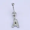 Zircon alphabet anglais Piercing nombril barres nombril anneau clou pour femmes acier chirurgical poste Sexy Piercing bijoux