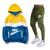 Agasalhos masculinos novo Conjunto de 2 peças Patchwork Hoodies Calça Moda Casual Moletom Calça Masculina Marca LOGO Estampa