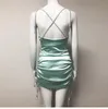 Colysmo Sexig Summer Dress 2020 Kvinnor Spaghetti Straps Bodycon Dress Slim Stretch Multi Wear Ruched Club Satin Dress Vestidos New Y0118