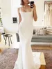 2021 Spaghetti Strap Boho Wedding Dress Mermaid Soft Stain Long Train Bride Gowns Backless Sleeveless Simple Maxi Dress Robe De Mariee