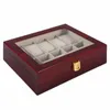 Watch Boxes & Cases Antique Style Red Wooden Holder Box Case Cotton Lining 10 Grids Storage Organizer Jewelry Display Luxury Collection Boxe