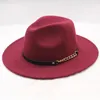 Wide Brim Hats Fashion TOP Elegant Solid Felt Fedora Hat For Women Band Flat Jazz Stylish Trilby Panama Caps Bucket