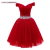 Sukienki do domu Beading Off The Ramię Short Red Formal Party Dress a Line Tulle Vestido De Festa Gowns Suknie