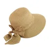 Sun Hat Big Black Bow Summer Hats for Women Foldable Straw Beach Panama Hat Visor Wide Brim Femme Female G220301