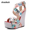 Aneikeh femmes sandales à talons compensés été 2020 nouvelle plate-forme sandales talons hauts chaussures bride à la cheville imprimer chaussures dames sandales pompes 1010