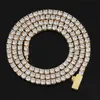 Новый прибыл 4mm Spring Button Button Hip Hop Tennis ожерелье Micro Inlaid один ряд Zircon ожерелье теннисная цепь