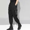 [EAM] Nouveau Printemps Automne Taille Haute Élastique Noir Poche Split Joint Ruban Lâche Harem Pantalon Femmes Pantalon De Mode JQ015 201109