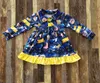 Kids Christmas pajamas dress girls lapel falbala long sleeve cartoon printed nightwear children milk silk sleepwear A48089218809