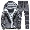 Winter Fleece Men Tracksuits Casual Set Plus Velvet Warm Sweater Suit Patchwork Camouflage Sportswear Men Clothing Plus Size LJ201125