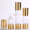 Gold 15ml 30ml 50ml Airless Pump with Clear Body Bottle By Self Empty Reusable Refillable Diy Skin Care Creations 10pcs/lotpls order