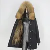 Bluenessfair 2020 Parka imperméable Veste d'hiver Femmes Naturel Raccoon Fourrure Hood Real Fox Fourrure Manteau détachable Streetwear LJ201201