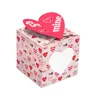 12pcs / set valentins daggåva Wrap Heart Shape Cupcake Box med PVC Fönster Valentines Presentväska till Goodie Cookie Candy