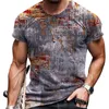 メンズビンテージ特大半袖Tシャツサマー原宿エスニックスタイル3 dプリントo襟付きグラフィックTシャツ男性C